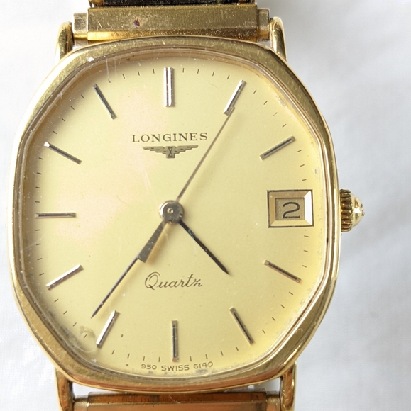 Longines vintage Wristwatch men's 950 Swiss 6140 Quartz GH gold black - Picture 2 of 8